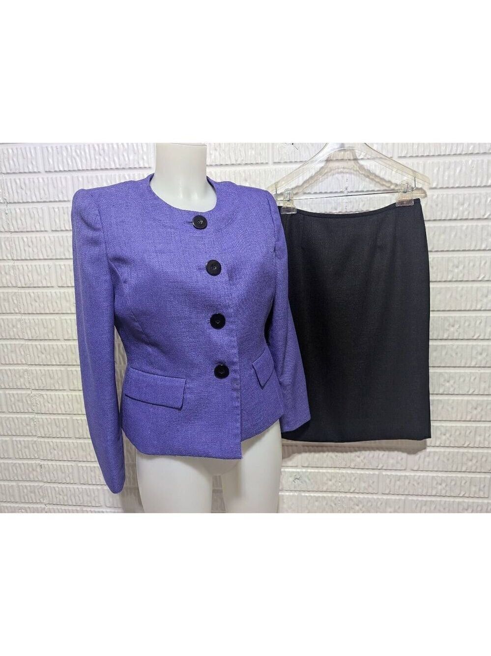 Le Suit Women's Purple & Black Solid Jacket & Skirt Suit Set Size 8P